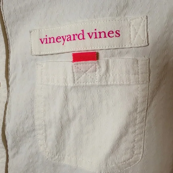 Vineyard Vines White Performance Shirt Dress with Pink Logo - Picture 7 of 10